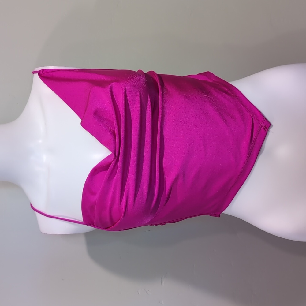SHEIN SXY Fuschia Pink Cowl Neck Strappy Asymmetrical Shiny Crop Top Size Small